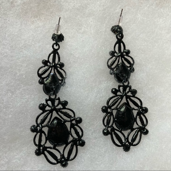 Black Chandelier Drop Earrings - Picture 2 of 4